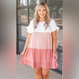 Chic Soul Pink and White Mini Dress